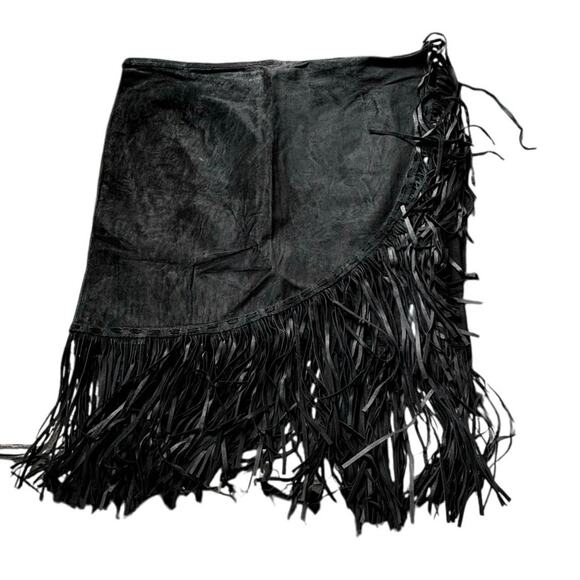 Patricia Wolf Black Fringe Suede Wrap Skirt - Size L (Pigskin) - Picture 4 of 6